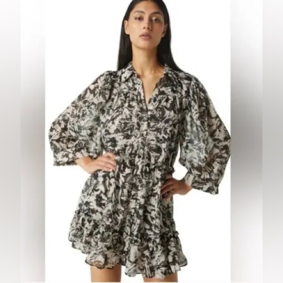 Dresses & Skirts - MISA.L.A./Floral Black and White Chiffon Dress.NWT